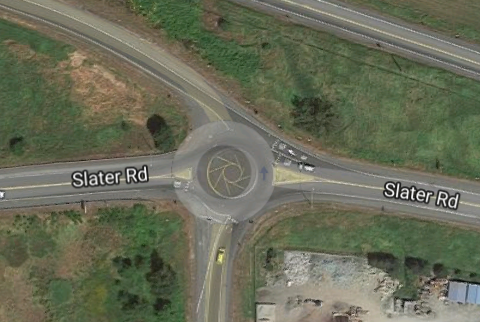 Aerial photo of the I-5/ Slater Road compact roundabout